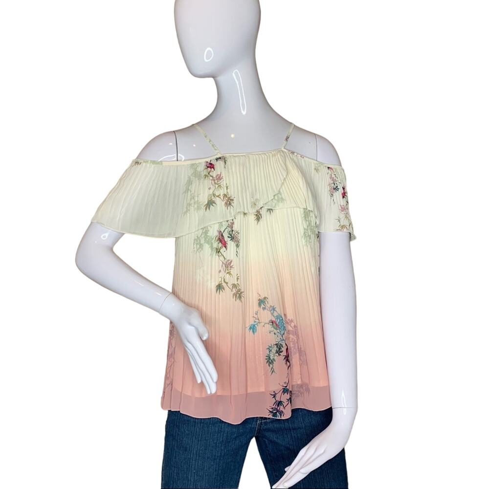 LC Lauren Conrad Blouse Size S cold shoulder veil ombre floral… - Picture 2 of 10